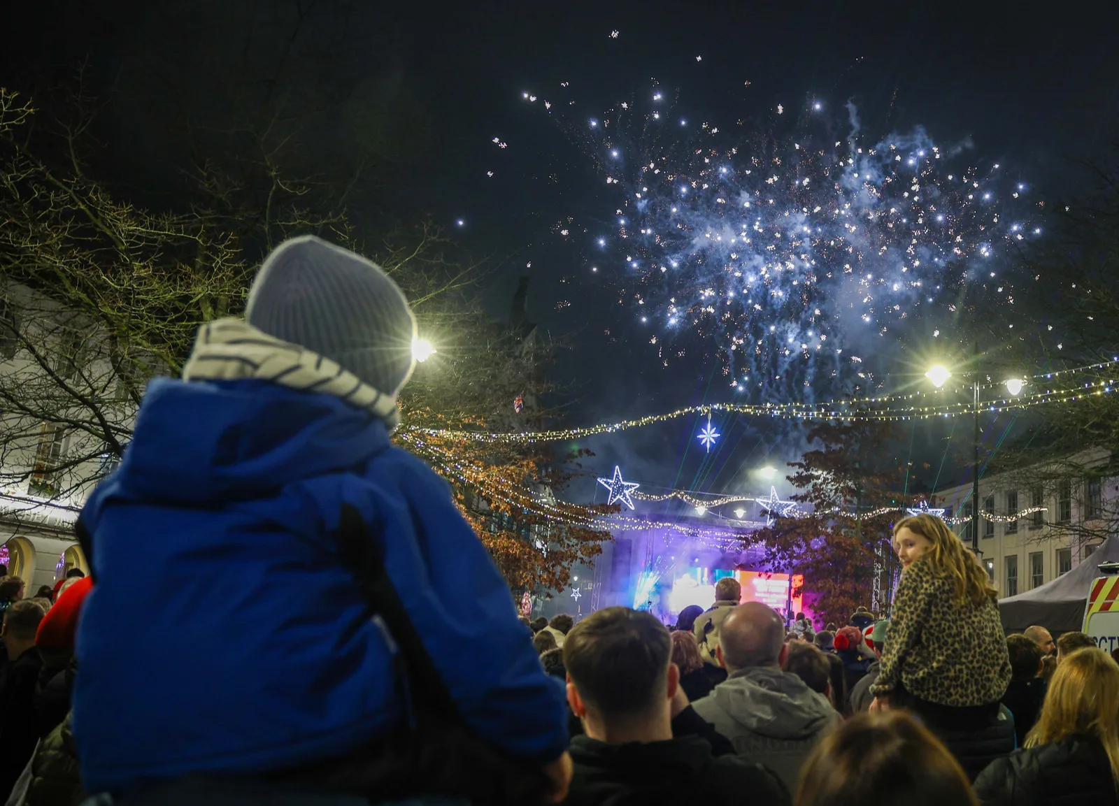 Crowds watch fireworks at Newbury's Christmas lights switch-on, which Newbury BID organises